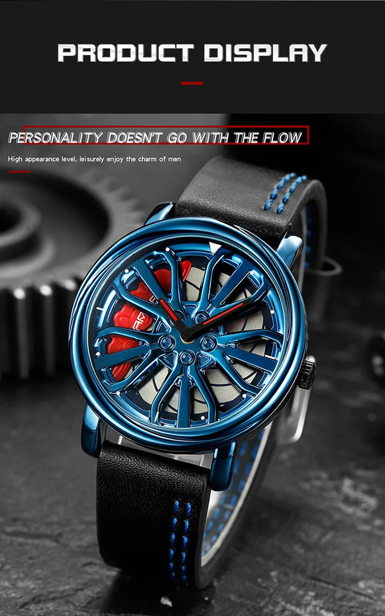 Sanda Hot Sell Fashion Sports Men WristWatch 360 Degree Rotating Car Wheel Quartz Watch Stainless Steel Waterproof Rim Hub Clock