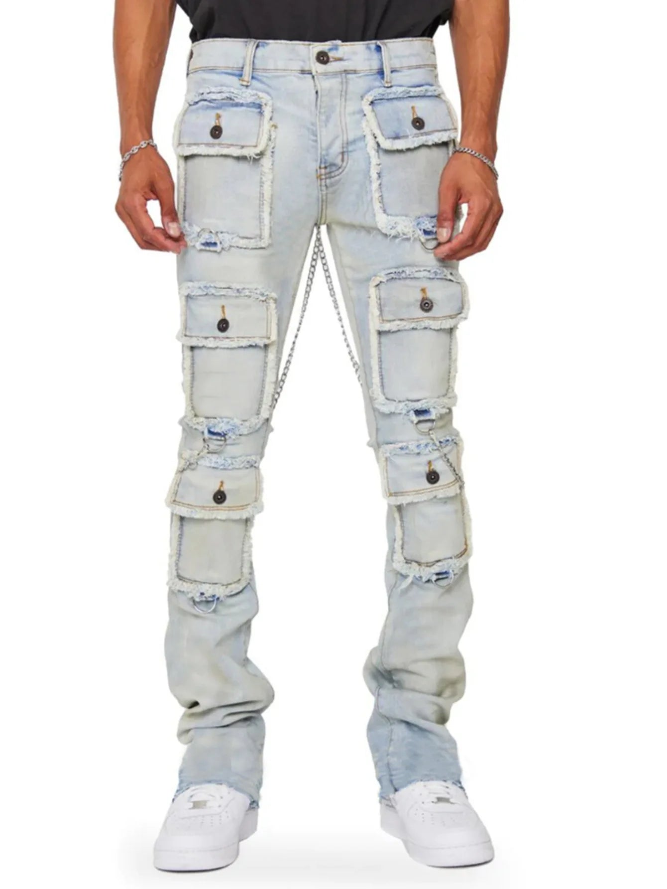 Multi-pocket Cargo Jeans Y2k Men’s Jeans Stretch Straight-leg Pants Vintage Trousers Overalls Casual High Street Hip Hop Jeans