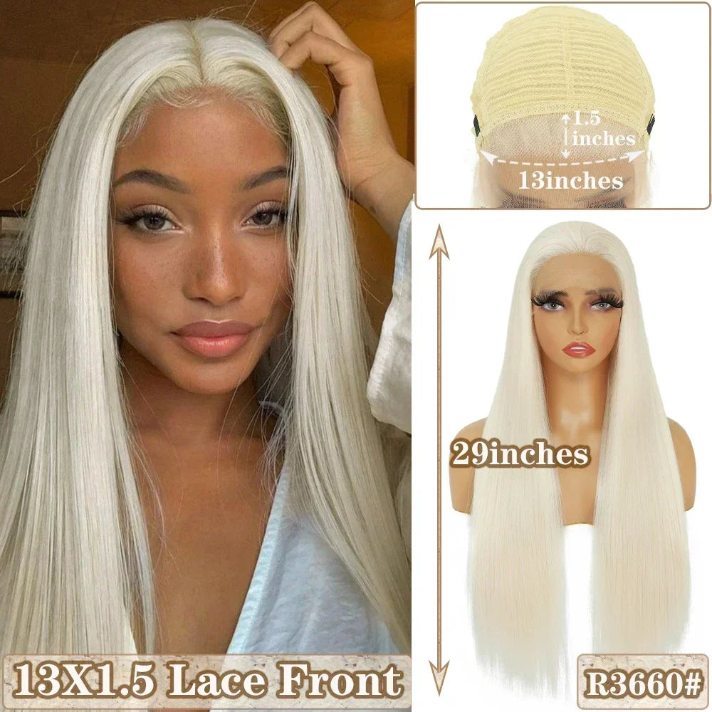 X-TRESS Long Straight Layered Wigs 13X4 Lace Frontal Free Part Synthetic Hair Wig with Baby Hair For Women 32inch Black Colored