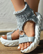 gold Knitted Woolen Sandals woman summer 2025 New Braided Elastic Shoes Mesh Flat Bottom Hollow Out Female Sandals Mujer