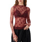 Sexy Lace Tops See Through Mesh Long Sleeve Crop Top Floral Sheer Fitted Tees Y2k Women Top Shirt Blouse