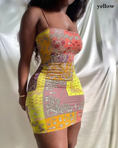 Sexy Strap Mini Dress Women Club Party Short Dresses Summer New Printing Slim Fit Dress Plus Size S-5Xl