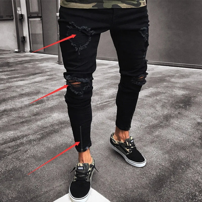 2022 New Skinny Jeans Light Blue Black Ripped Stretch Men's Pencil Pants Premium Brand Ropa Hombre S-XXXL Trousers Men