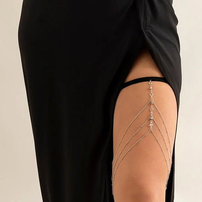 Boho Elastic Band Crystal Leg Thigh Chain Dress