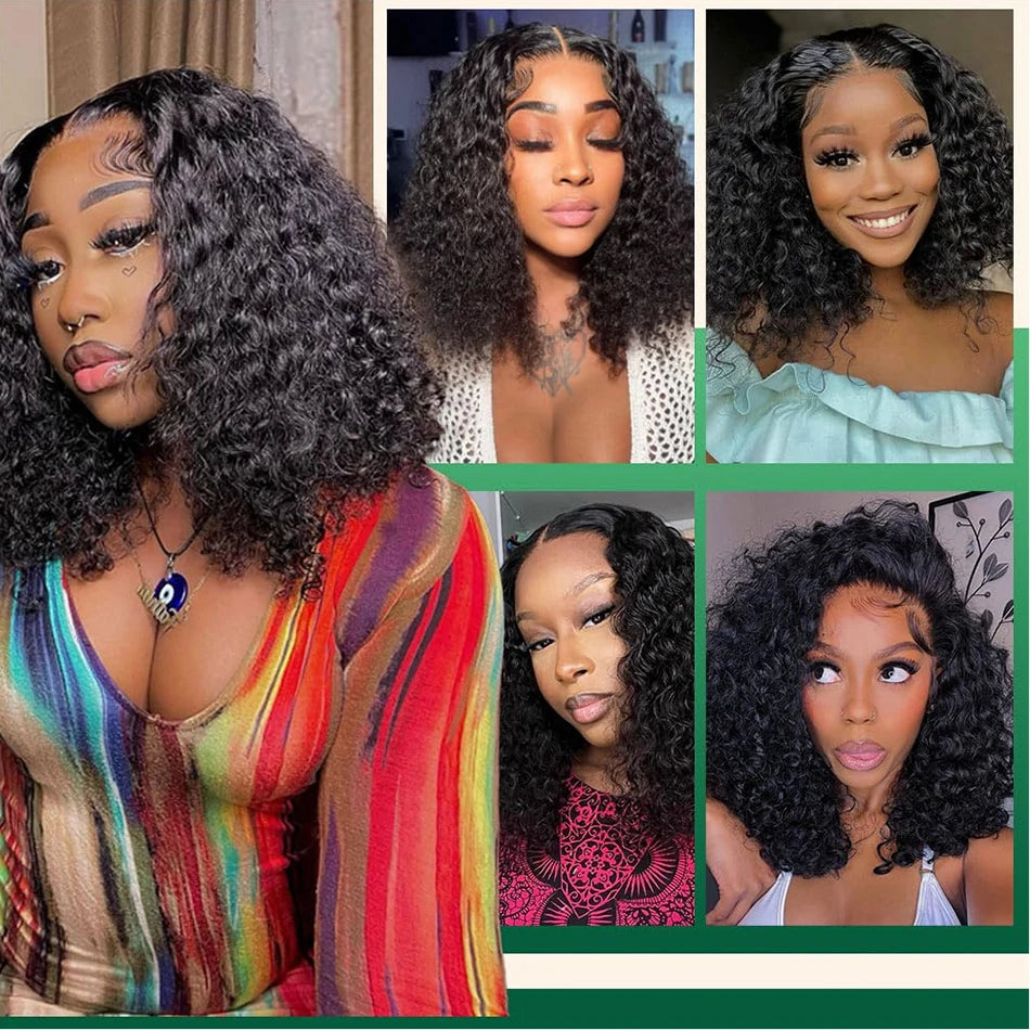 13X4 Short Bob Wig Brazilian Water Wave Lace Frontal Human Hair Wigs for Women Perruque Cheveux Humains Deep Curly Hair On Sale