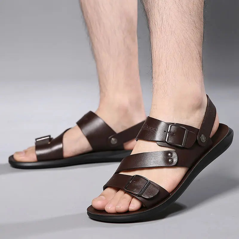 Simple Men's Sandals Solid Color PU Leather Men's Summer Shoes Casual Comfortable Open Toe Sandals Soft Beach Shoes Men's Sandal