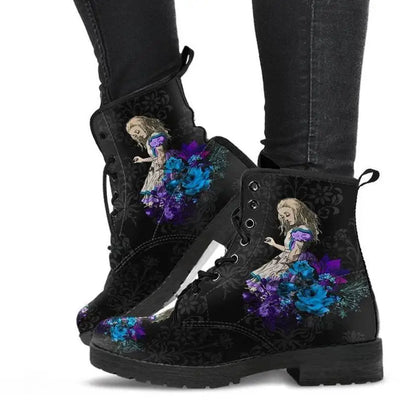 Women Ankle Boots Low Heels Shoes Woman Vintage PU Leather Autumn Warm Winter High Snow Boots 2022 Skull Flower Print Boots