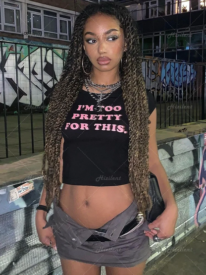 2000s Letter Print Cute Baby Tees Streetwear Harajuku Goth Short Sleeve T-shirts Y2K Fashion Summer E-girl Black Crop Tops Slim