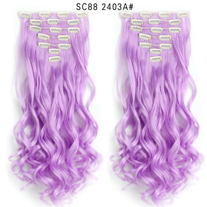 LINWAN Hair 22inch Ombre Hair Long Curly Hair Extension 16 Clips High Tempreture Synthetic Hairpiece Clip In Hair Extensions