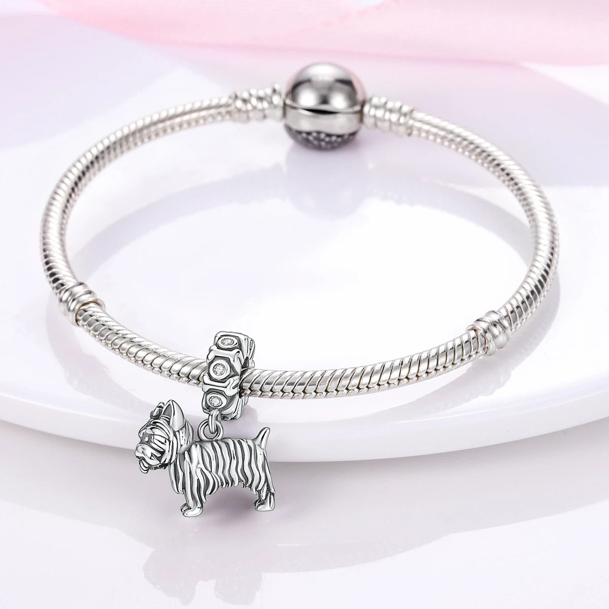 Dog Pet Charms 925 Silver Doggy Paw French Bulldog Bones Beads fit Original Pandora Bracelet DIY Fine Jewelry