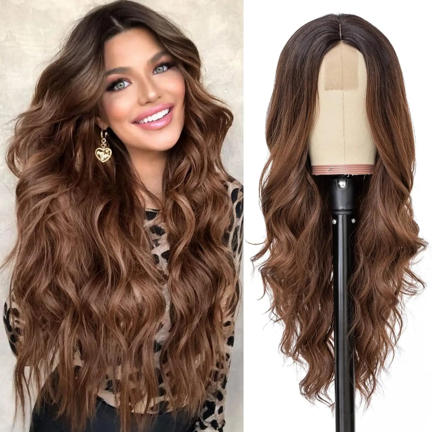 Synthetic Long Lace Ombre Blonde Wavy Wig for Women 26 Inch Middle Part Curly Natural Looking Heat Resistant Fiber for Daily