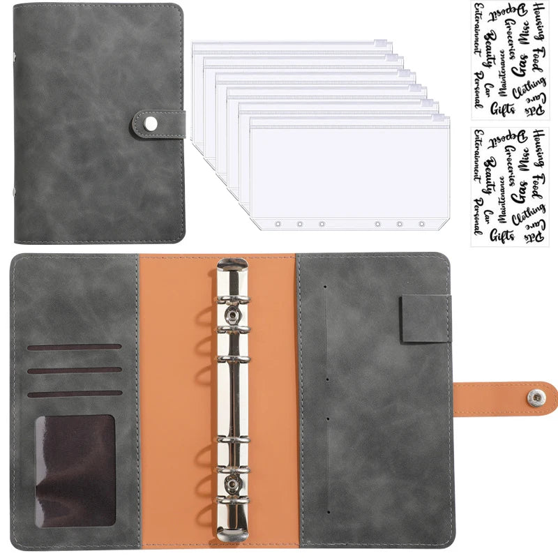 2024 A6 PU Leather Budget Binder Notebook Cash Envelopes System Set,with Binder Pockets for Money Budget Saving Bill Organizer