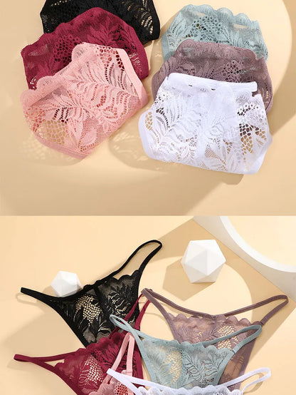 6Pcs/Set Lace Thong For Women Low Rise Soft Intimates Lingerie Sexy Lace Panties Color Ladies Comfortable Underpants Girls Panty