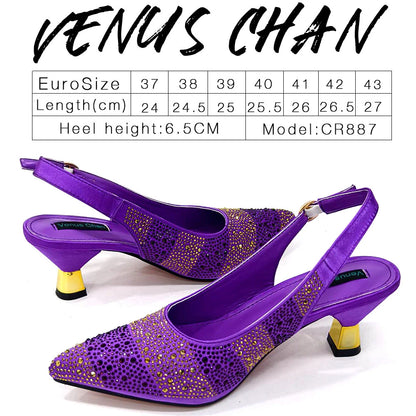 Venus Chan Italian Design Rhinestone-encrusted Ladies Party Shoes And Special Bag High Heels And Dual Purpose Bag Women's Shoes