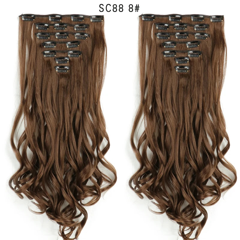 LINWAN Hair 22inch Ombre Hair Long Curly Hair Extension 16 Clips High Tempreture Synthetic Hairpiece Clip In Hair Extensions