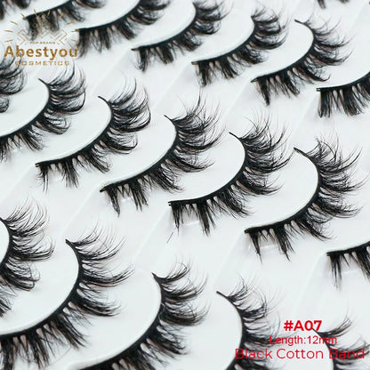 Abestyou 8mm 20Pairs Invisible Strip Soft Clear Band 3D Faux Mink Wispy Eyelash Korea High Quality Short Reusable Lashes Make-up