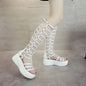 2022 Women's Summer Boots Women Shoes Fashion Cutout High Top Sandals Breathable Striped Roman Shoes Platform Boots Thigh High