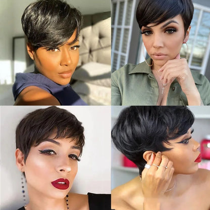 Human Hair Wigs Short Pixie Cut Wig Human Hair For Black Women Machine Made Wigs With Bangs Pixi Wig Perruque Cheveux Humain