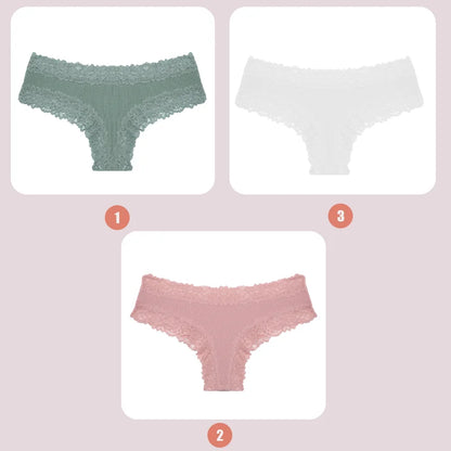 3PCS Lace Seamless Cotton Panties Ribbed Brazilian Pants Low Waist Women Panties Breathable Girls Underwear Plus Size Lingerie