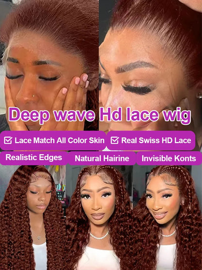 Deep Curly Wigs Human Hair Chocolate Brown 13x4 13x6 Hd Lace Frontal Wig Colored Water Wave Lace Front Wig for Women 30 36 Inch