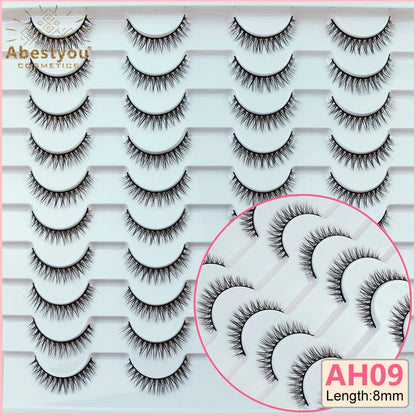 Abestyou 8mm 20Pairs Invisible Strip Soft Clear Band 3D Faux Mink Wispy Eyelash Korea High Quality Short Reusable Lashes Make-up