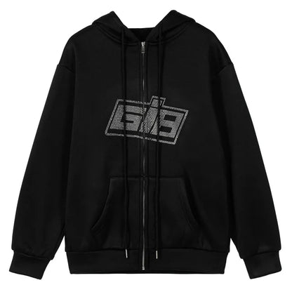 Y2k Rhinestone Women Hoodies Jacket Coat 2024 Gothic Harajuku Hoodie Female Streetwear Hoodie Zip Up Hoodies Grunge Sweatshirt