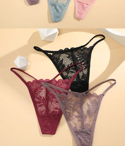 6Pcs/Set Lace Thong For Women Low Rise Soft Intimates Lingerie Sexy Lace Panties Color Ladies Comfortable Underpants Girls Panty