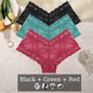 3PCS Women Floral Lace Panties Sexy Perspective Underwear V Waist Solid Color Underpants Female Breathable Intimates Lingerie