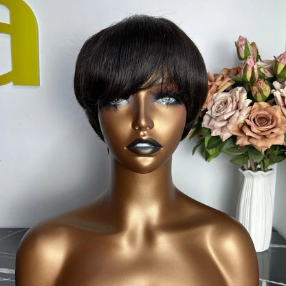 Human Hair Wigs Short Pixie Cut Wig Human Hair For Black Women Machine Made Wigs With Bangs Pixi Wig Perruque Cheveux Humain