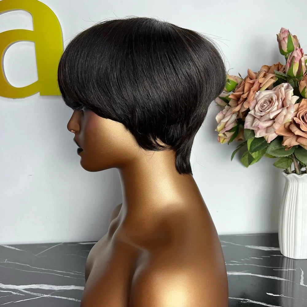 Human Hair Wigs Short Pixie Cut Wig Human Hair For Black Women Machine Made Wigs With Bangs Pixi Wig Perruque Cheveux Humain