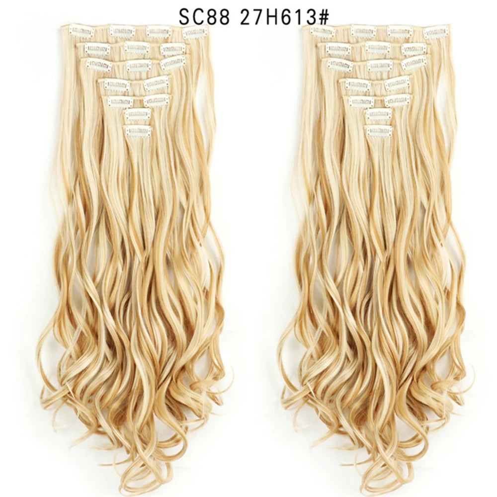 LINWAN Hair 22inch Ombre Hair Long Curly Hair Extension 16 Clips High Tempreture Synthetic Hairpiece Clip In Hair Extensions