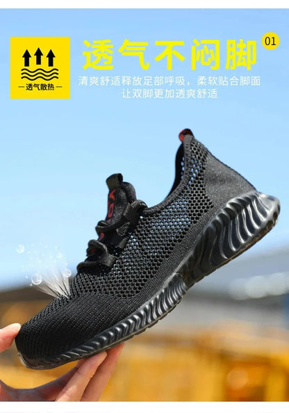 Breathable Men Work Shoes Summer Safety Shoes Lightweight Protective Sneakers Safety Steel Toe Shoes Men Puncture-Proof Boots