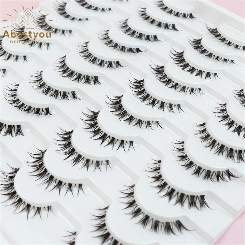 Abestyou 8mm 20Pairs Invisible Strip Soft Clear Band 3D Faux Mink Wispy Eyelash Korea High Quality Short Reusable Lashes Make-up