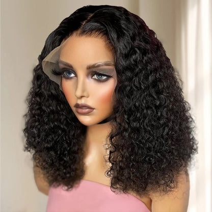 Kinky Curly Bob Cheap Wig Lace Frontal Human Hair Wigs 100% Brazilian Glueless Short Water Curly ForWomen 180Density Wear And Go