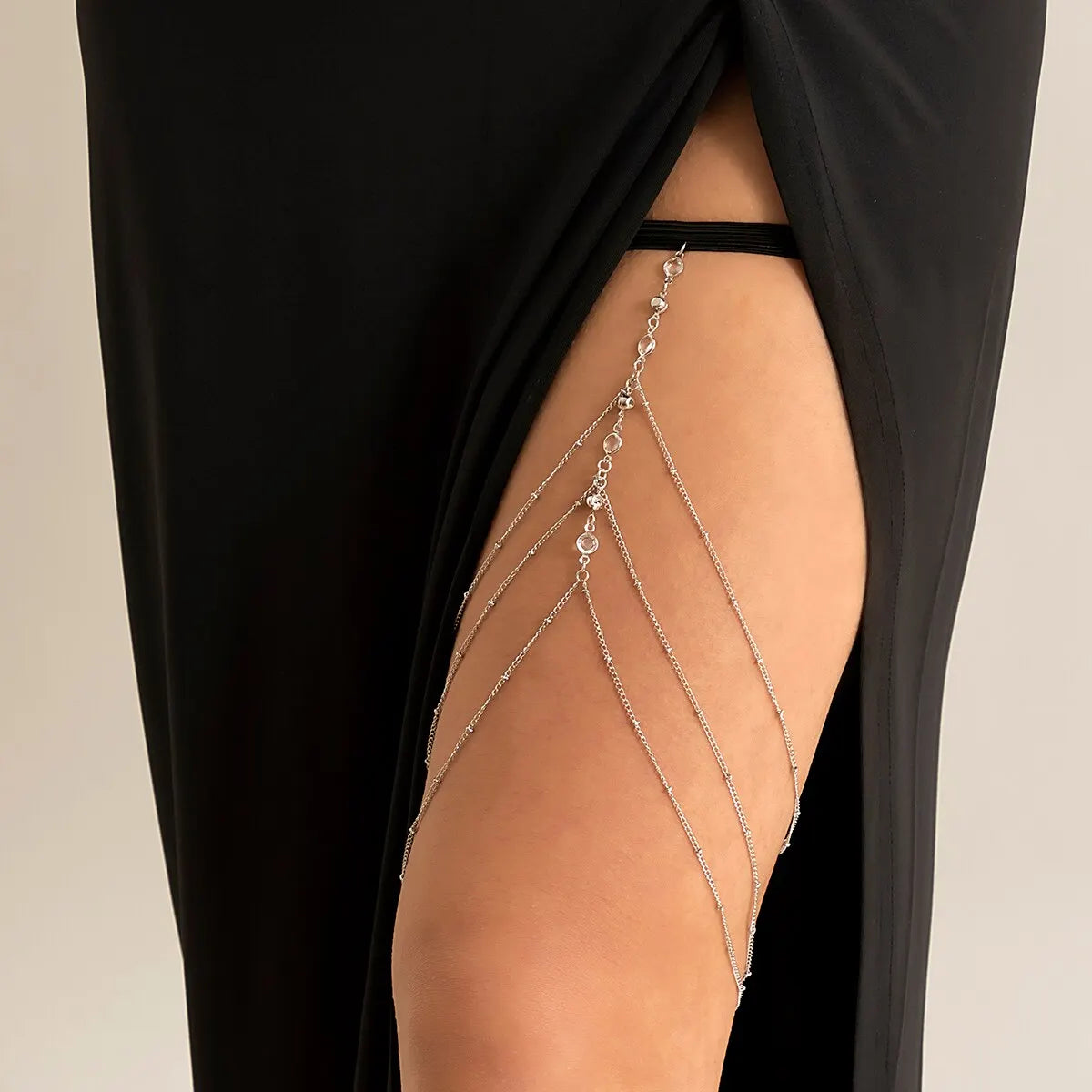 Boho Elastic Band Crystal Leg Thigh Chain Dress