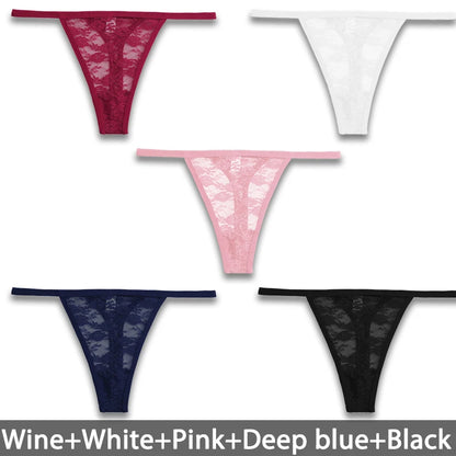 5PCS/Set Women's Underwear Lace Panties Floral Lingerie Woman Panties Sexy Thong G-String Female Pantys Perspective Intimates