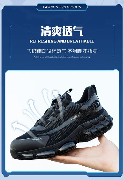 Rotating Button Men Safety Shoes Protective Sneakers Steel Toe Cap Anti-smash Work Shoes Fashion Indestructible Boots Security