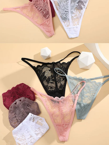 6Pcs/Set Lace Thong For Women Low Rise Soft Intimates Lingerie Sexy Lace Panties Color Ladies Comfortable Underpants Girls Panty