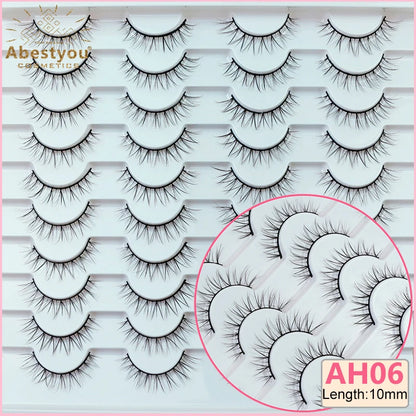 Abestyou 8mm 20Pairs Invisible Strip Soft Clear Band 3D Faux Mink Wispy Eyelash Korea High Quality Short Reusable Lashes Make-up