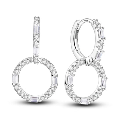 925 Silver Ear Jewelry Hollow Circle Shiny Zircon Inlaid Dangle Earrings Elegant Style Daily Casual Chain Wedding Ladies' Gifts