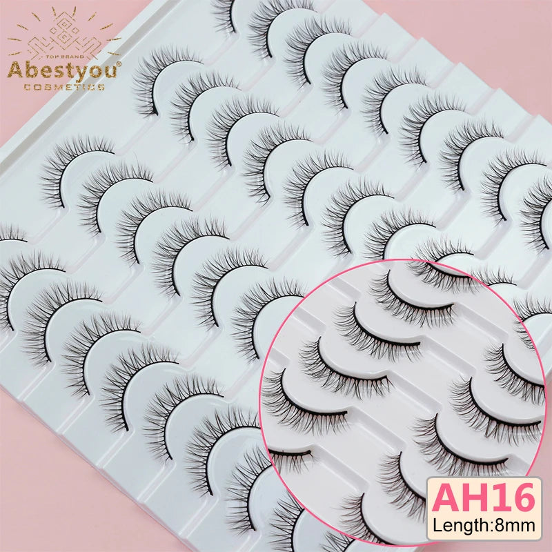 Abestyou 8mm 20Pairs Invisible Strip Soft Clear Band 3D Faux Mink Wispy Eyelash Korea High Quality Short Reusable Lashes Make-up