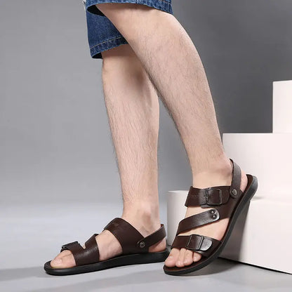 Simple Men's Sandals Solid Color PU Leather Men's Summer Shoes Casual Comfortable Open Toe Sandals Soft Beach Shoes Men's Sandal