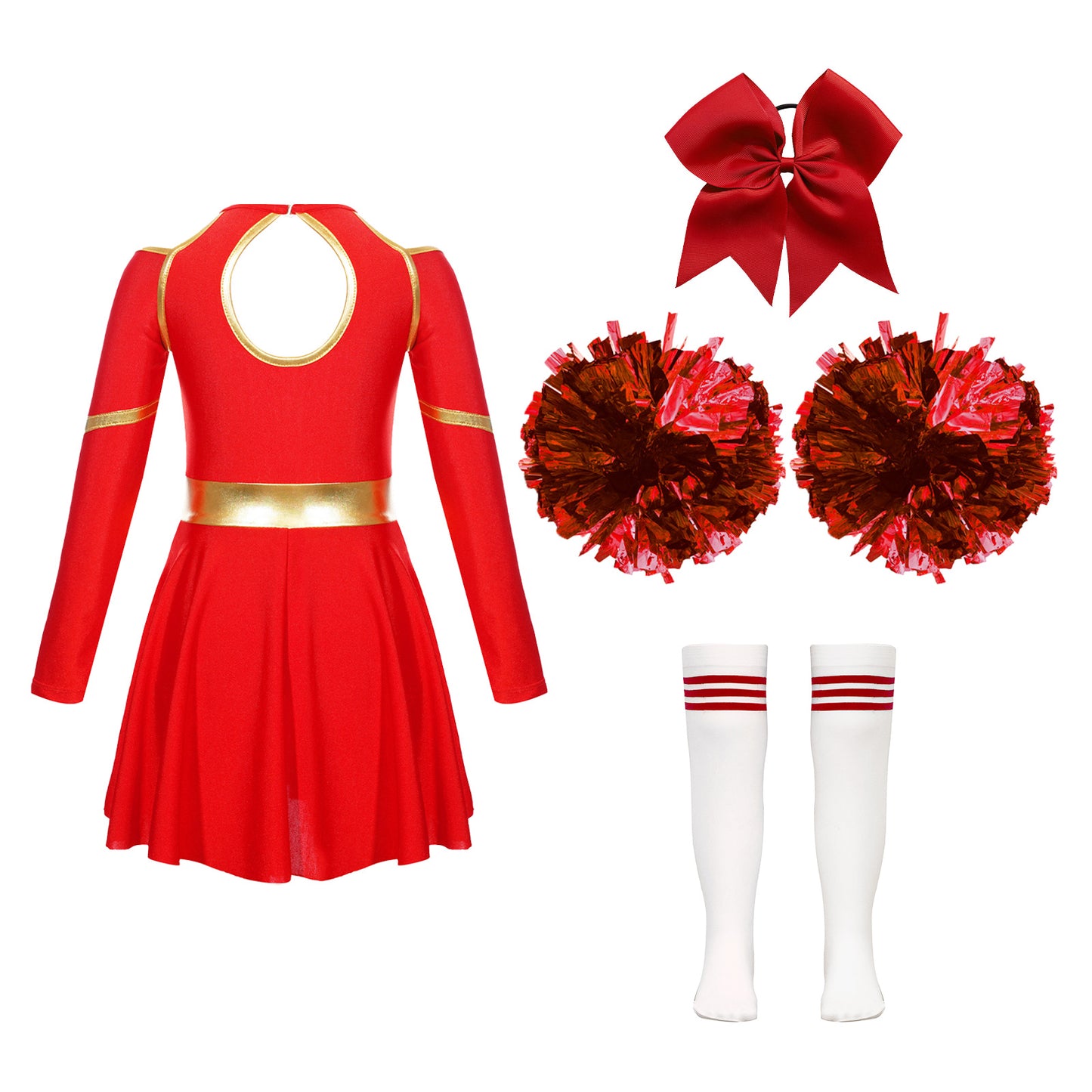 Kids Girls Cheerleader Costume Halloween Cheerleading Dress with Pom Poms Bow Hair Clip Socks Birthday Party Gifts