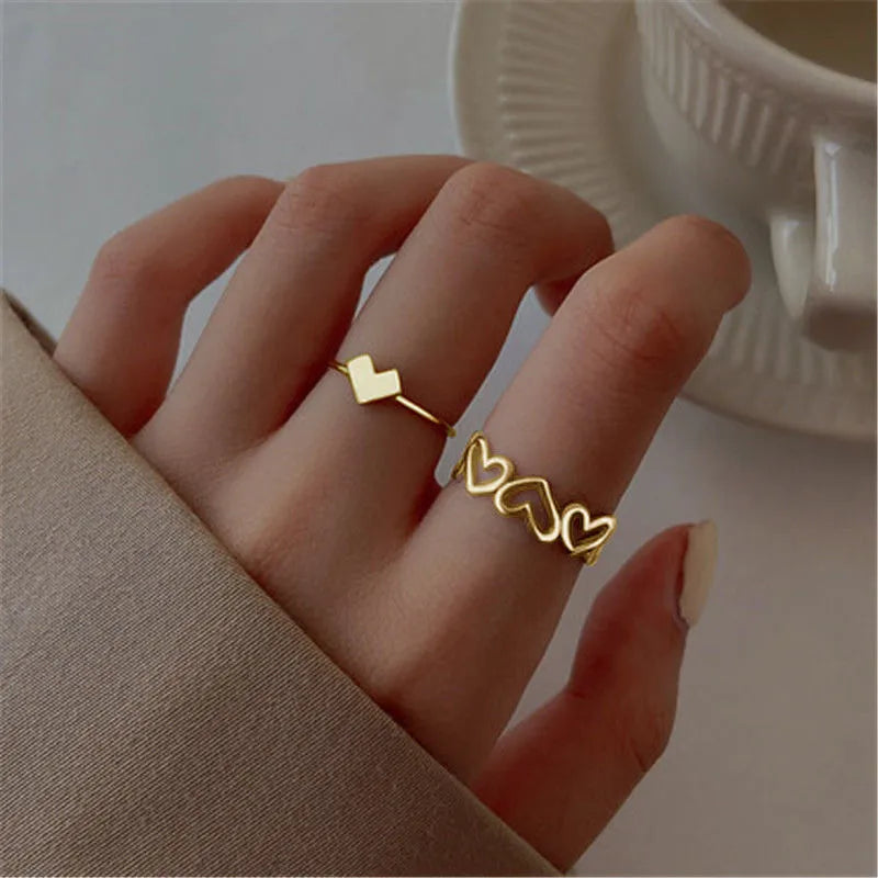 LETAPI 2024 New Fashion Bohemian Heart Ring Set For Women Crystal Stars Moon Flower Love Geometric Finger Vintage Jewelry Gifts