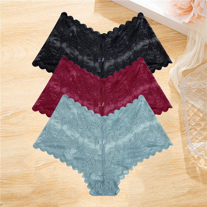 FINETOO 3Pcs/set Lace Boyshort Panties Women Low-Rise Floral Underwear S-XL Girls Sexy Panties Ladies Lace Underpants Lingerie