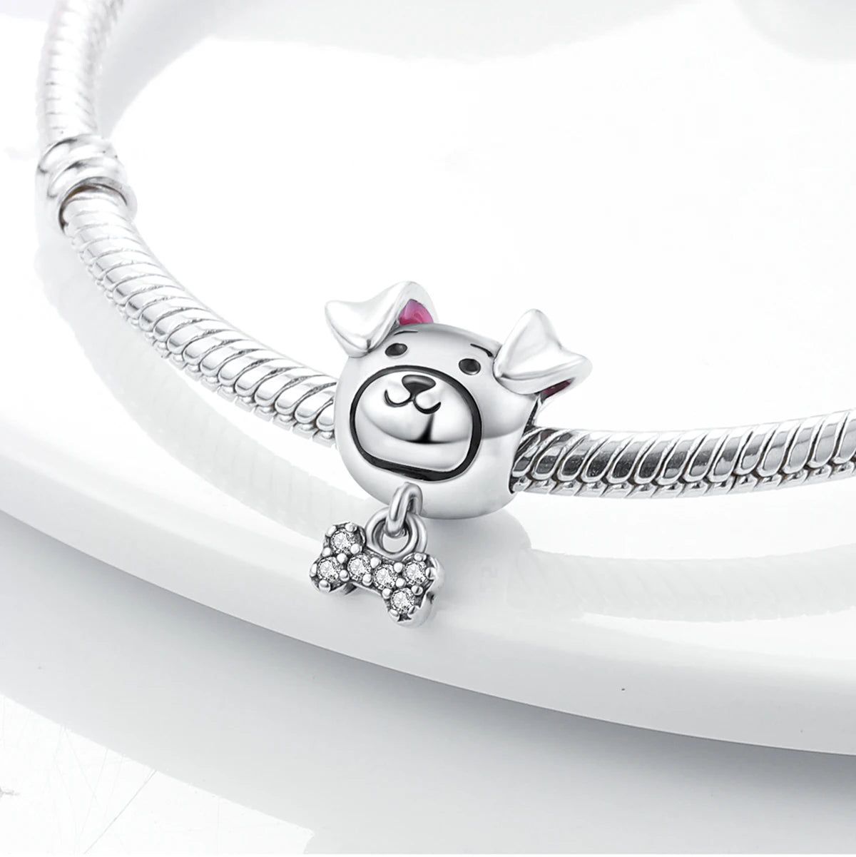 Dog Pet Charms 925 Silver Doggy Paw French Bulldog Bones Beads fit Original Pandora Bracelet DIY Fine Jewelry