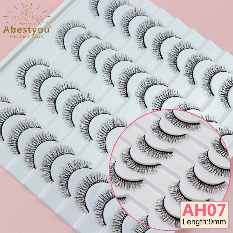 Abestyou 8mm 20Pairs Invisible Strip Soft Clear Band 3D Faux Mink Wispy Eyelash Korea High Quality Short Reusable Lashes Make-up