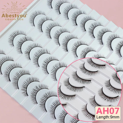 Abestyou 8mm 20Pairs Invisible Strip Soft Clear Band 3D Faux Mink Wispy Eyelash Korea High Quality Short Reusable Lashes Make-up