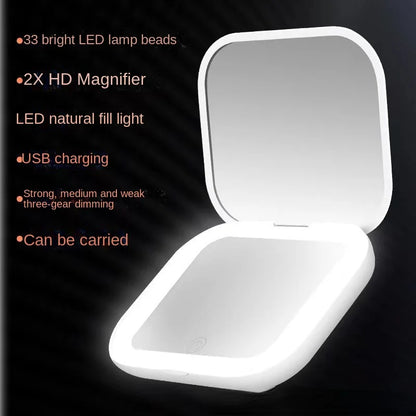 Mini Portable Folding Makeup Mirror Led Lights Magnifying Compact Pocket Travel Aesthetic Vanity Mirrors Make Up Tools