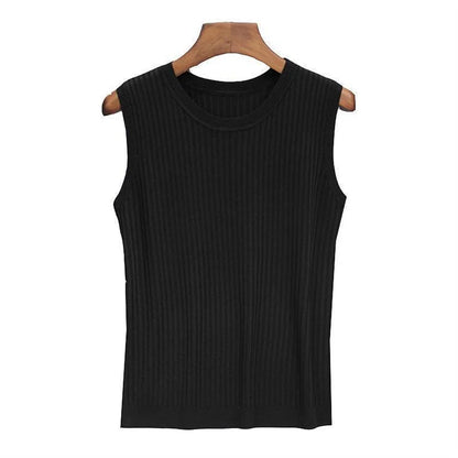 Sleeveless O-neck Knitted Blouse Shirt